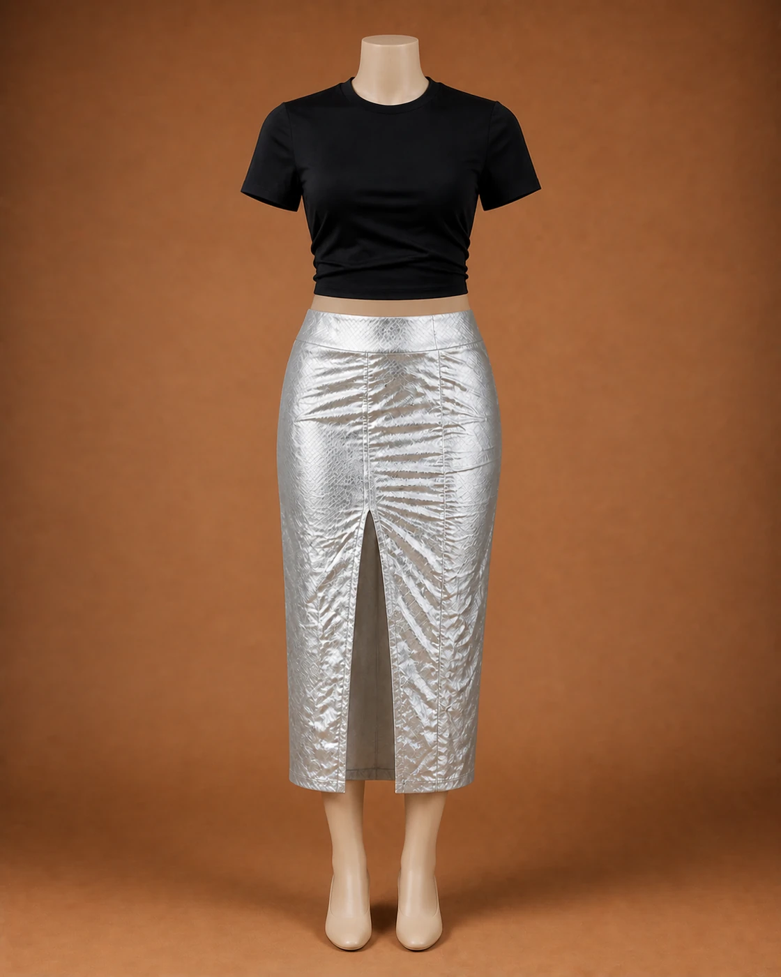 Silver Ruched Skirt Set · on mannequin.