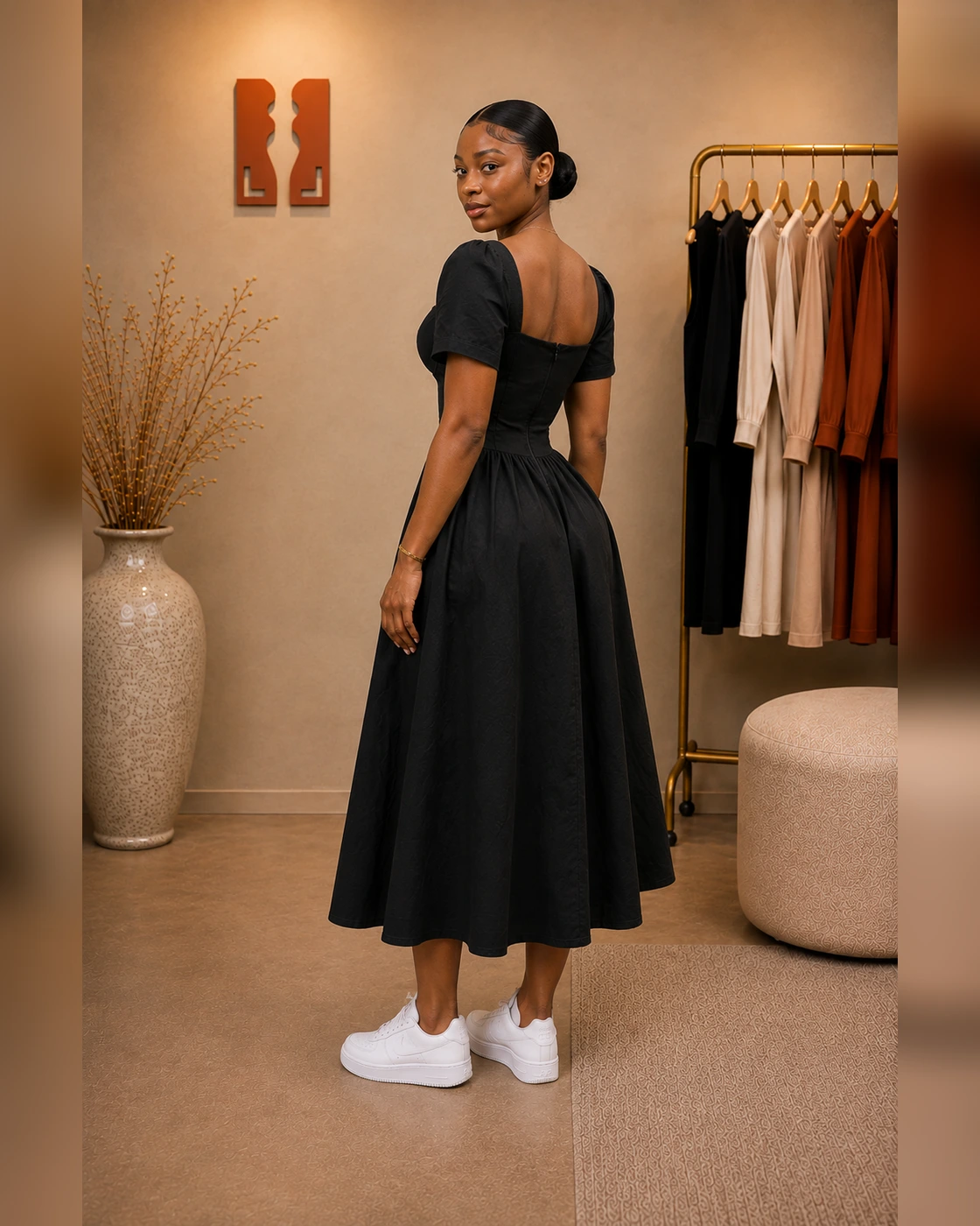 Black Sweetheart Fit-and-Flare Midi Dress · on lulu · right rear three-quarter.