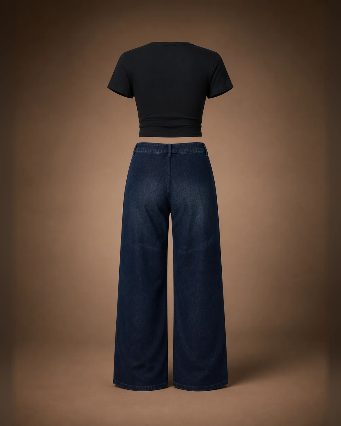 Black Cropped Tee and Dark Indigo Wide-Leg Cargo Jeans Set · garment back.
