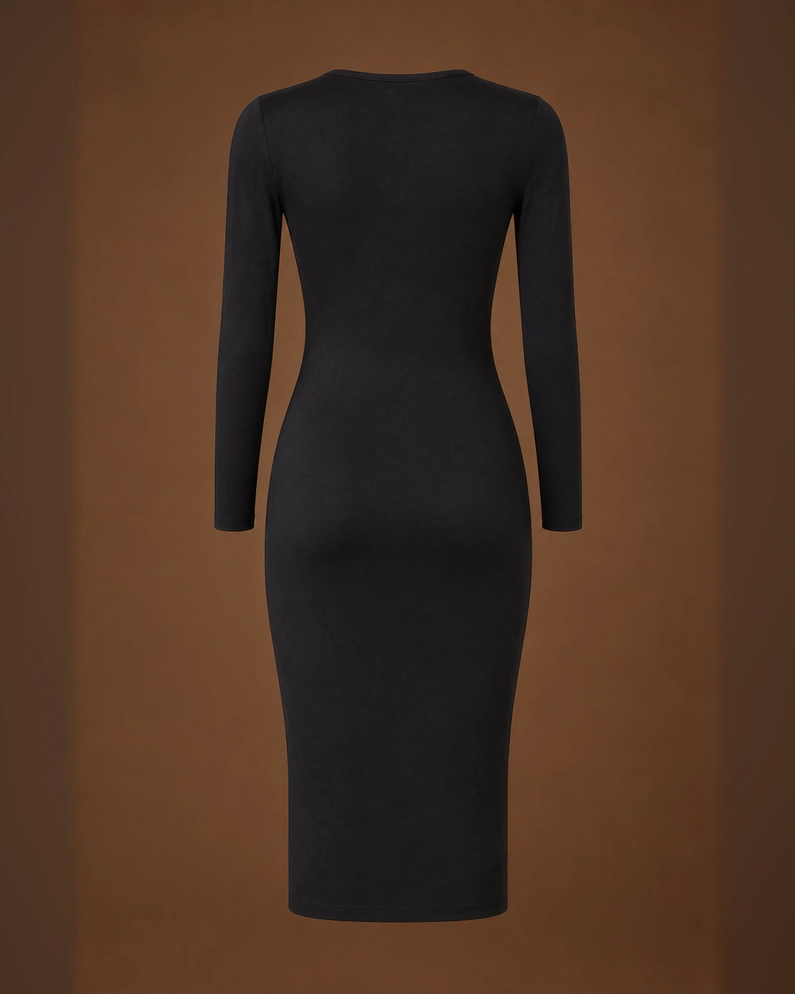 Charcoal Wrap-Front Ruched Slit Midi Dress · garment back.