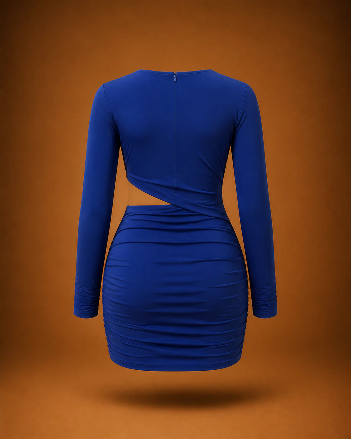 Cobalt Long-Sleeve Crossover Cutout Mini Dress · garment back.