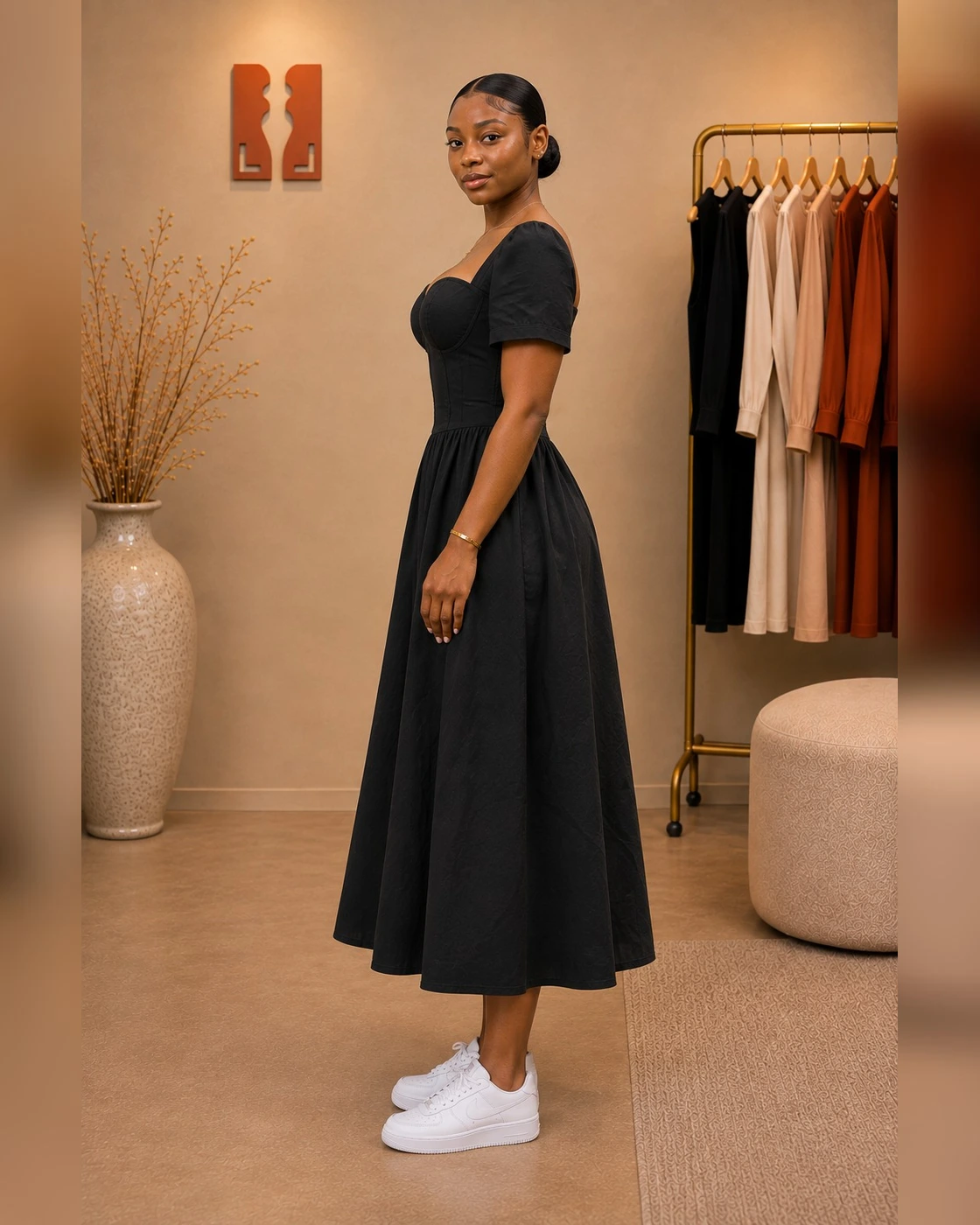 Black Sweetheart Fit-and-Flare Midi Dress · on lulu · left profile.