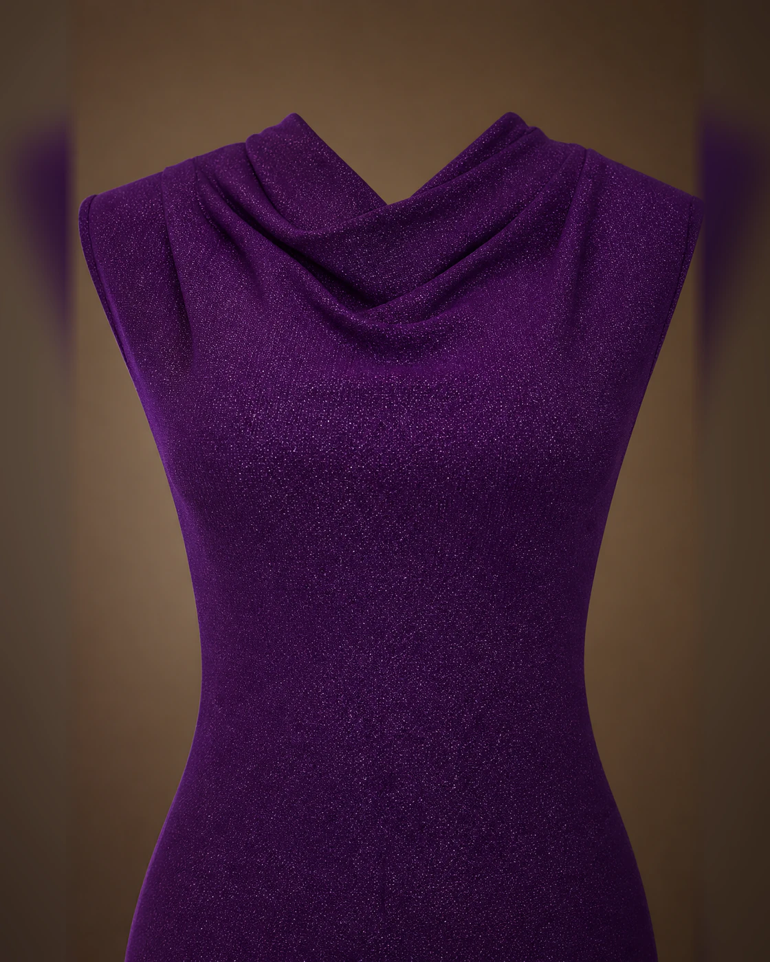 Plum Sparkle Cowl-Neck Jumpsuit · fabric detail.