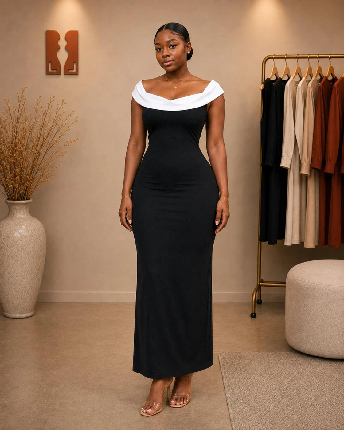 Ivory Folded-Neck Black Dress · on lulu · front.