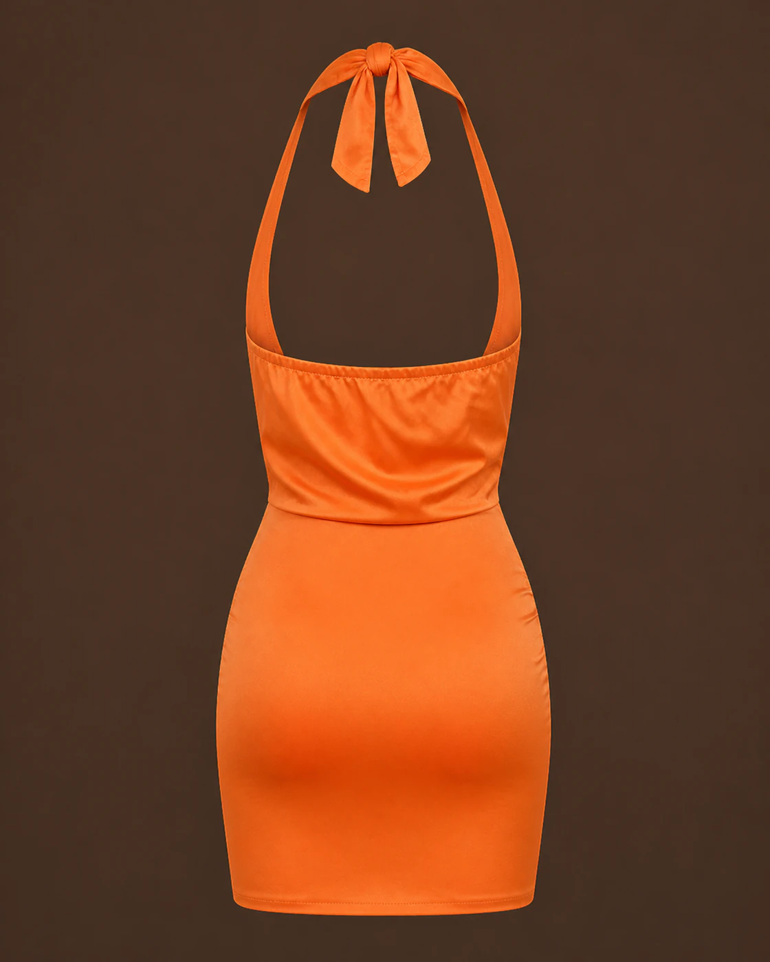 Orange Halter Tie-Front Gathered Wrap Mini Dress · garment back.