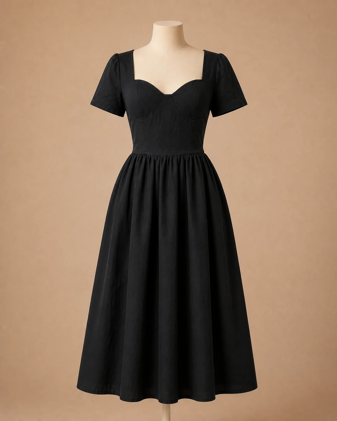 Black Sweetheart Fit-and-Flare Midi Dress · on mannequin.