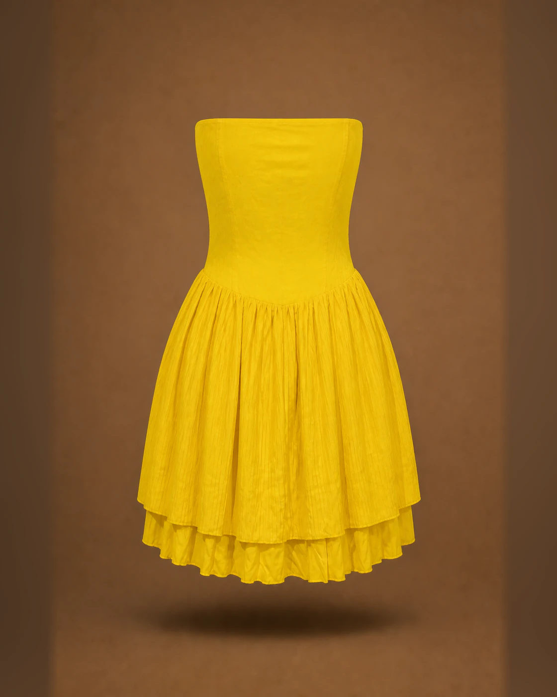 Marigold Sculptural Rosette Strapless Mini Dress · garment back.