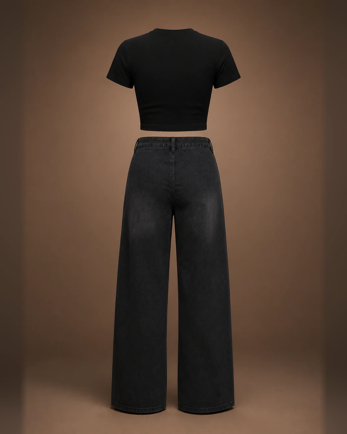Black Cropped Tee and Washed Black Wide-Leg Cargo Jeans Set · garment back.