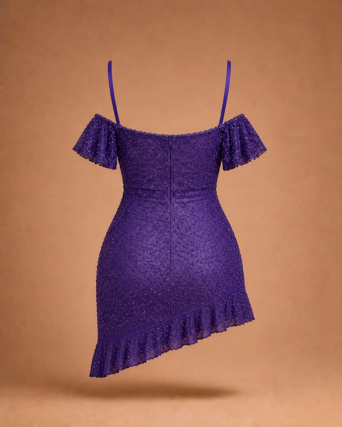 Violet Beaded Mini Dress · garment back.