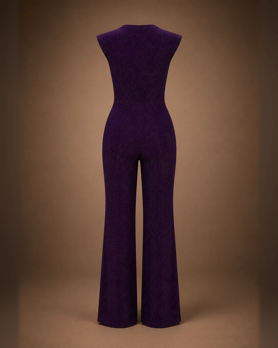 Plum Sparkle Cowl-Neck Jumpsuit · garment back.
