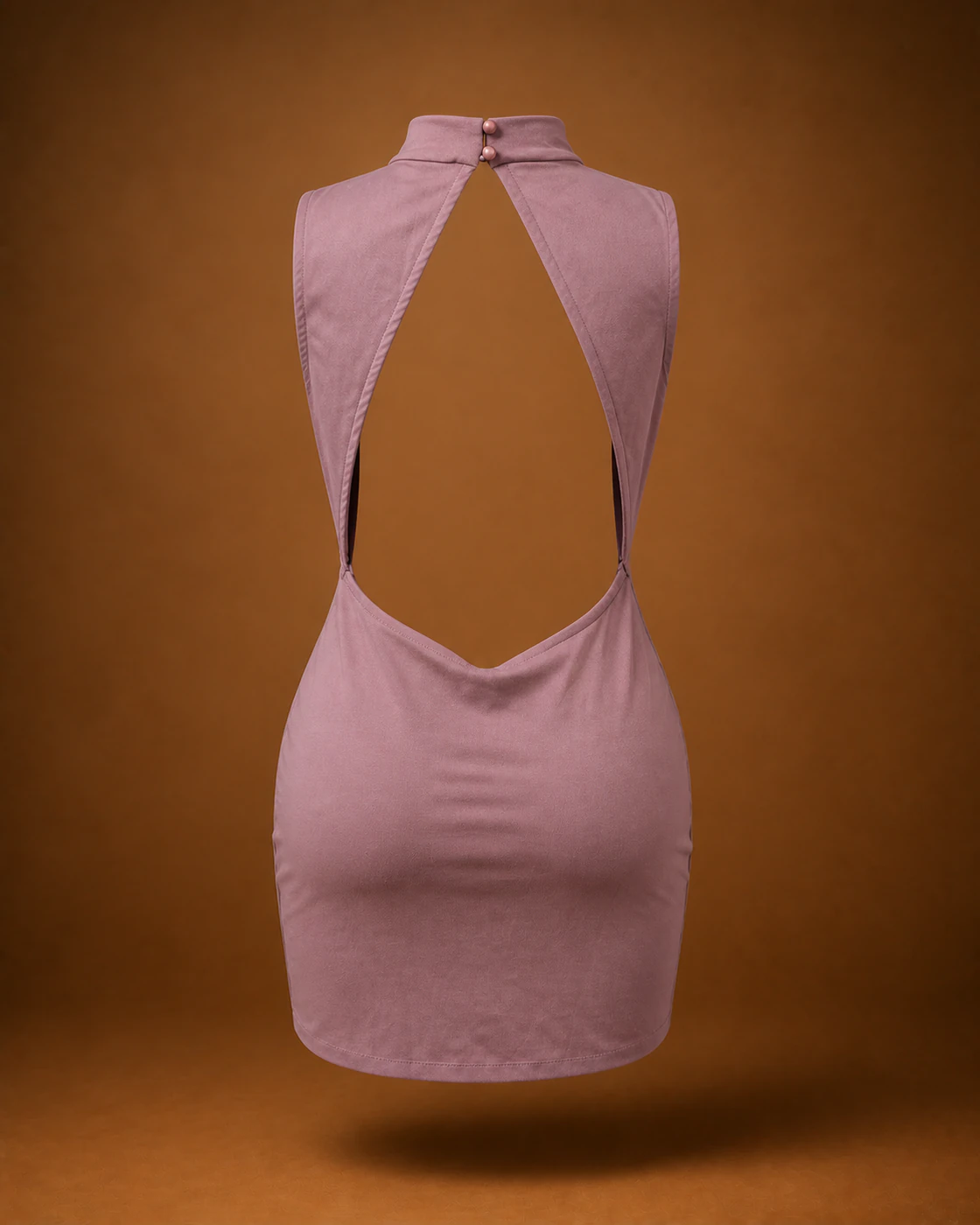 Mauve Architectural Cutout Open-Back Mini Dress · garment back.