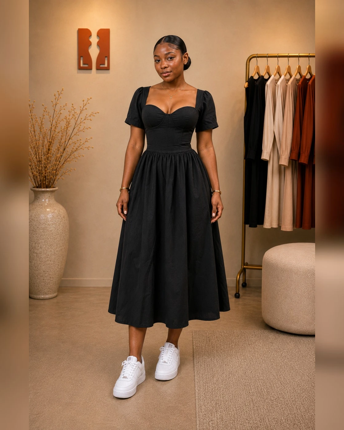 Black Sweetheart Fit-and-Flare Midi Dress · on lulu · front.